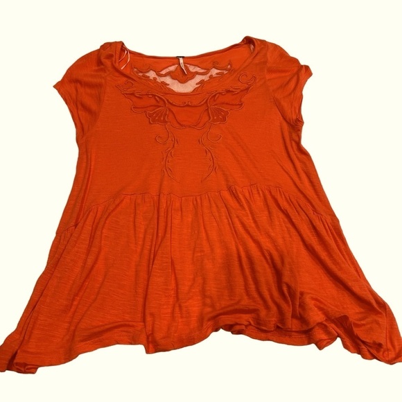 Free People Bohemian Mesh Panel Peplum Top Orangey Coral Size Small/Petite - Picture 1 of 16
